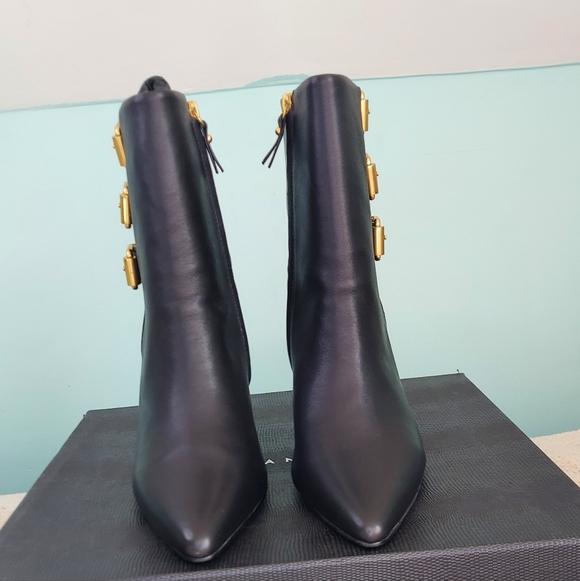 Rebecca Minkoff Black Ankle Boots with Gold Buckles - Picture 9 of 16